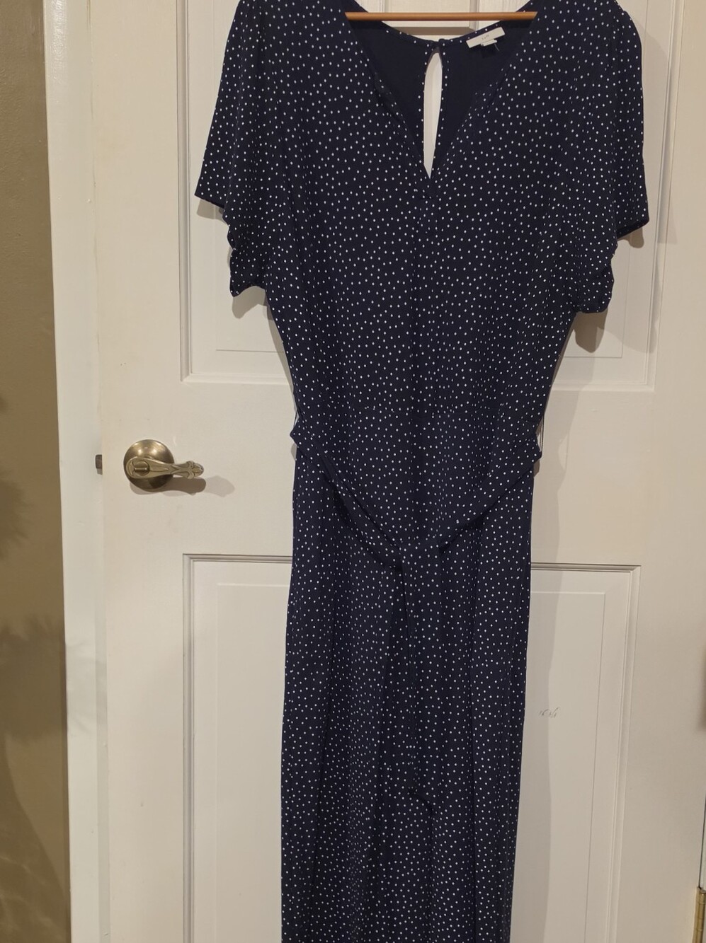 J. Jill Wearever Navy Blue Belted Polka Dot Wide-Leg Jumpsuit – Size 2X
